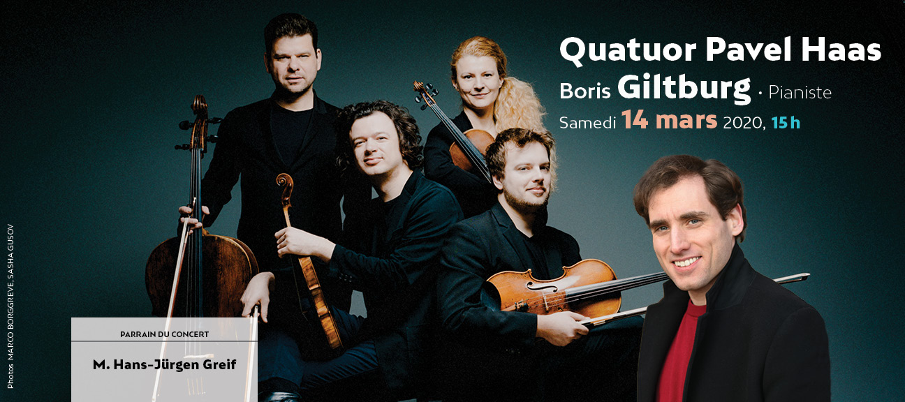 Quatuor Pavel Haas et Boris Giltburg, piano, en récital au Club musical de Québec le 14 mars 2020